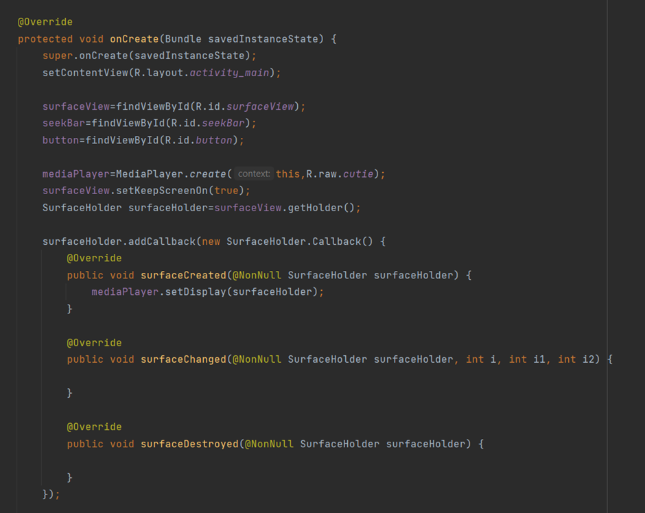 surface holder callback